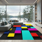 Vibrant Geometric Block Abstract Composition Rug