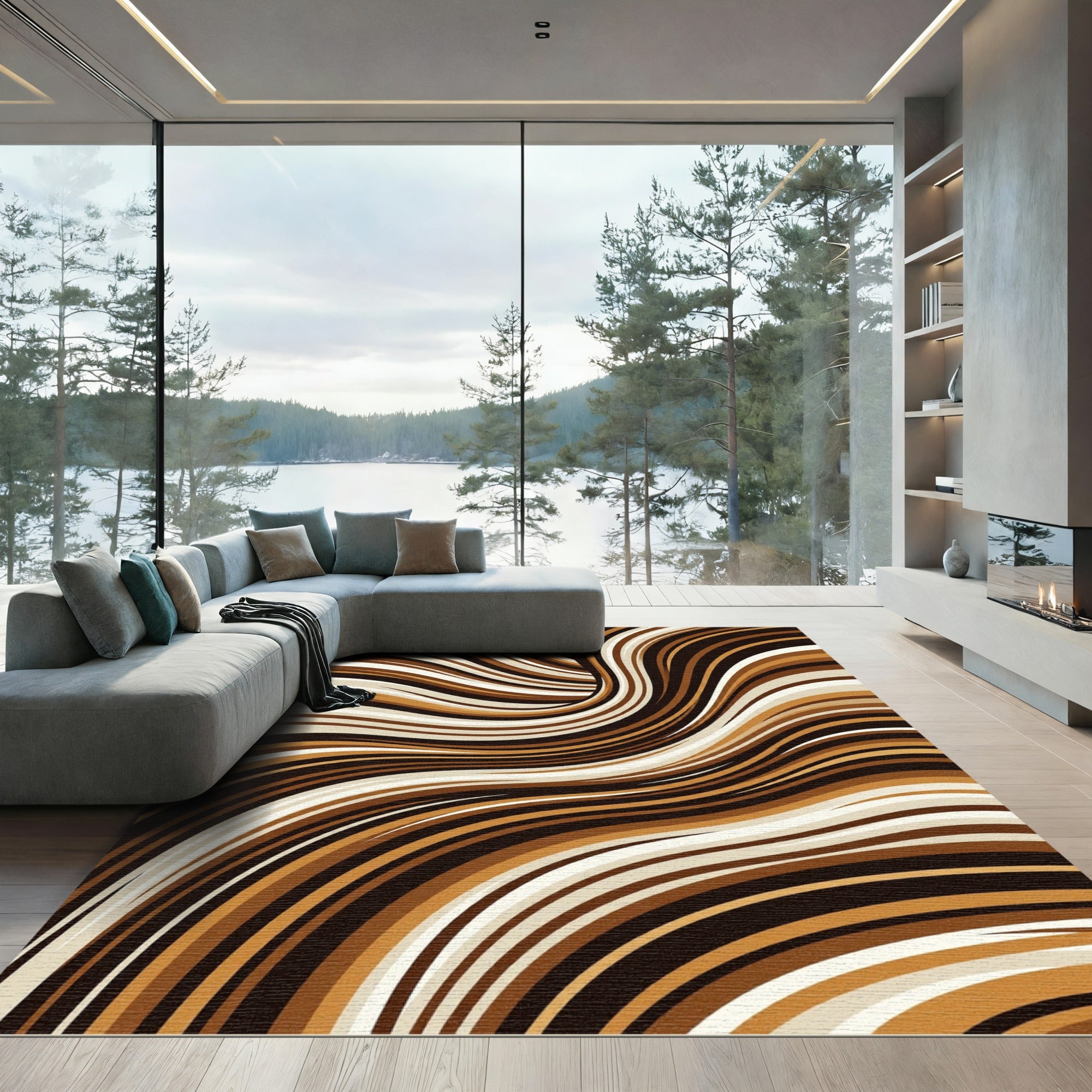 Earthy Swirl Abstract Stripe Rug