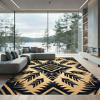 Golden Black Tribal Feather Diamond Rug