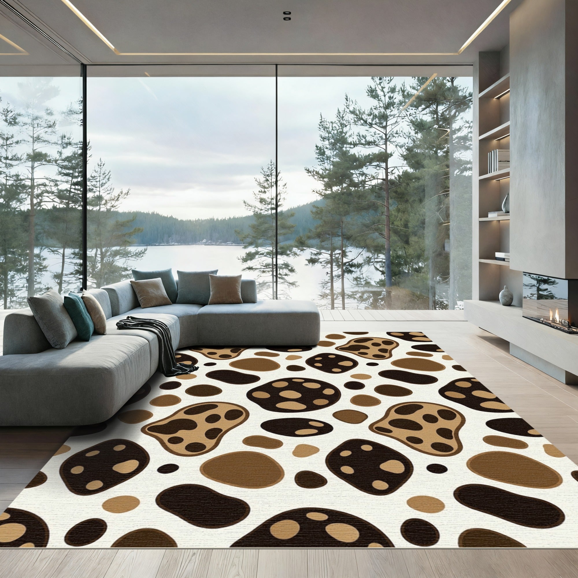 Brown Spotted Organic Shape Rug