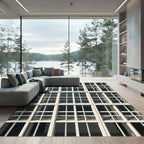 Modern Beige Grid Window Rug