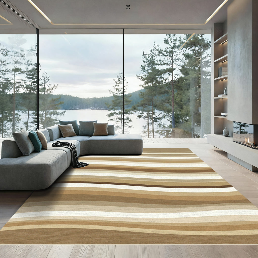 Modern Earthy Tone Wavy Striped Rug