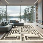 Ivory Labyrinth Arched Geometric Sculpture Rug