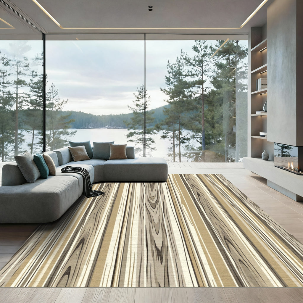 Neutral Earthy Toned Linear Woodgrain Rug