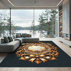 Ornate Gold Swirl Ribbon Emblem Rug