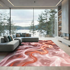 Ethereal Crimson Swirl Abstract Rug