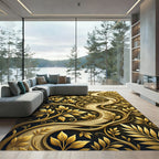 Elegant Golden Vine Foliage Swirls Rug
