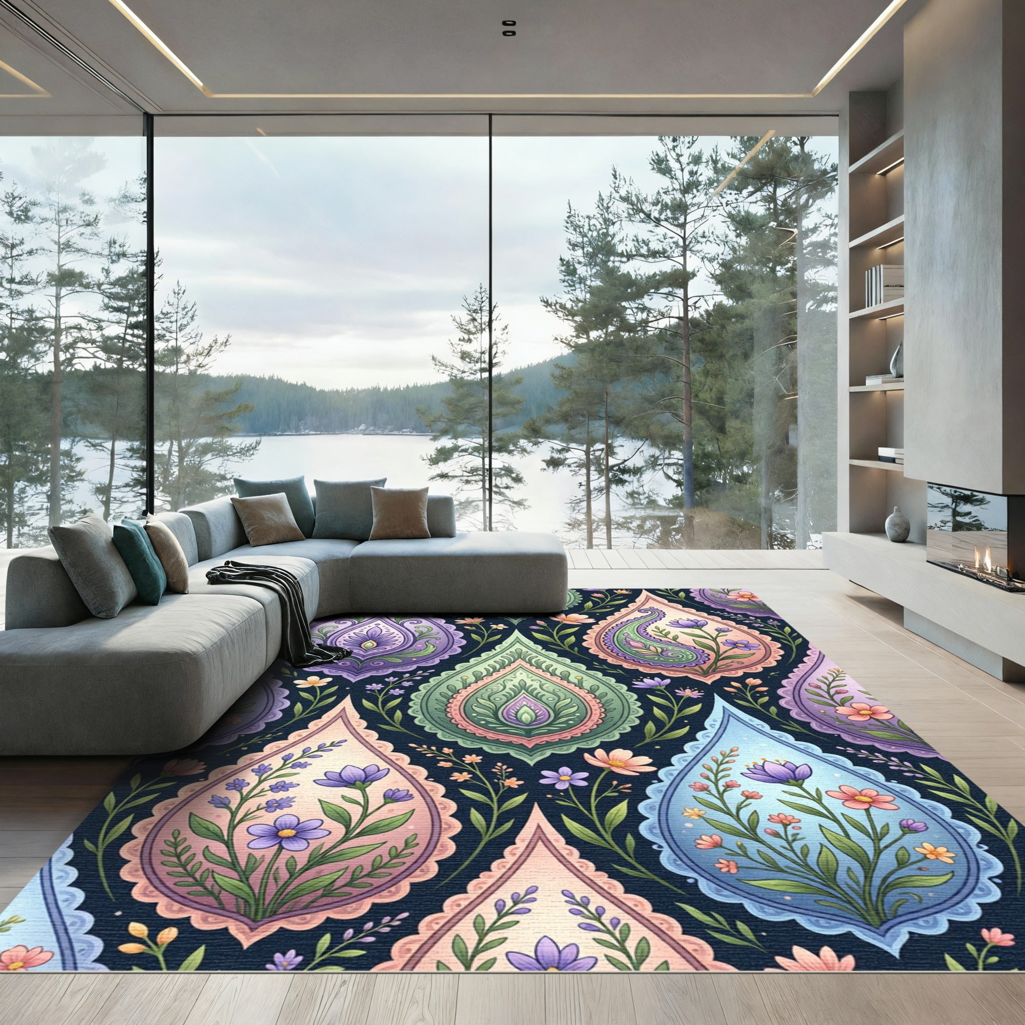 Whimsical Floral Paisley Teardrop Tapestry Rug