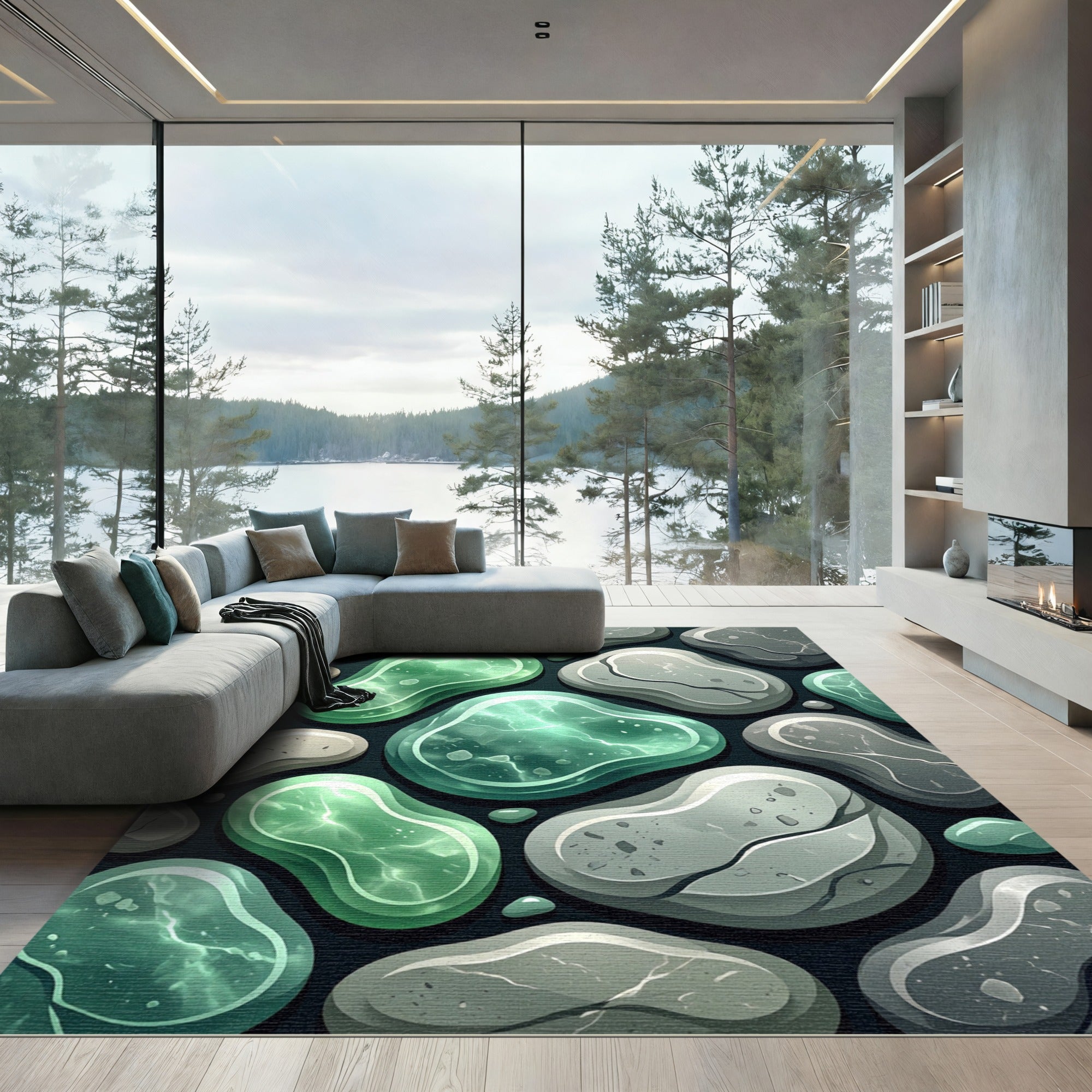 Emerald Pebbles Abstract Composition Rug