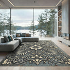 Elegant Slate Gray Ornate Floral Art Rug
