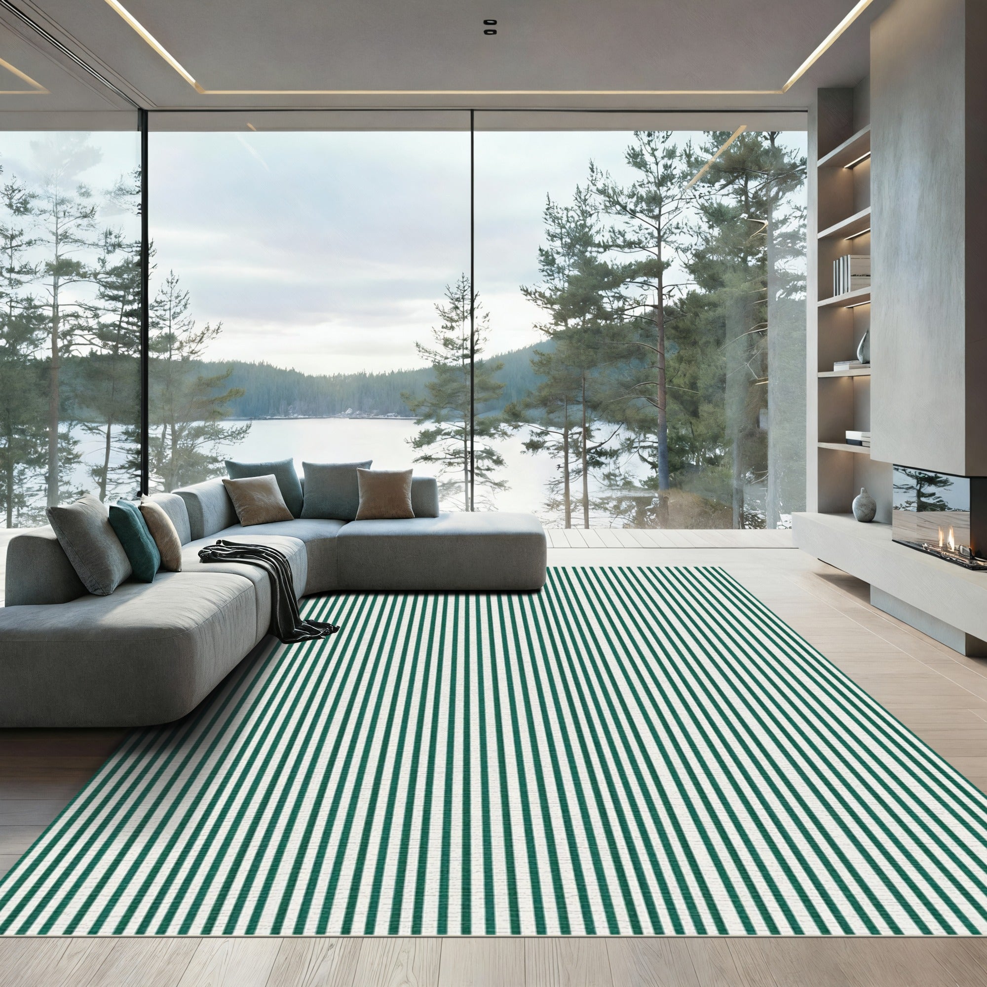 Deep Green Pine Stripe Rug
