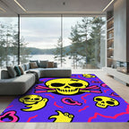 Groovy Yellow Skulls Pink Swirls Rug