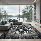 Monochrome Botanical Floral Medallion Rug