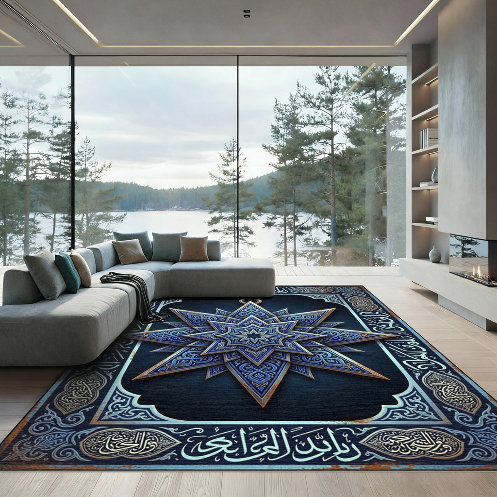Azure Eight Pointed Geometric Star Rug