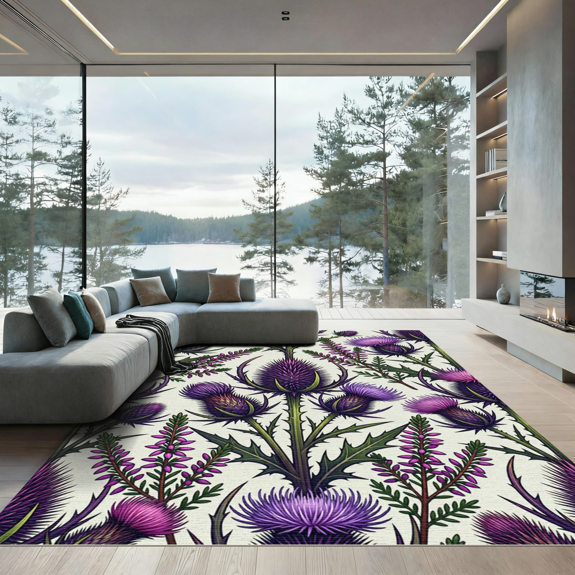 Enchanted Purple Thistle and Heather Rug