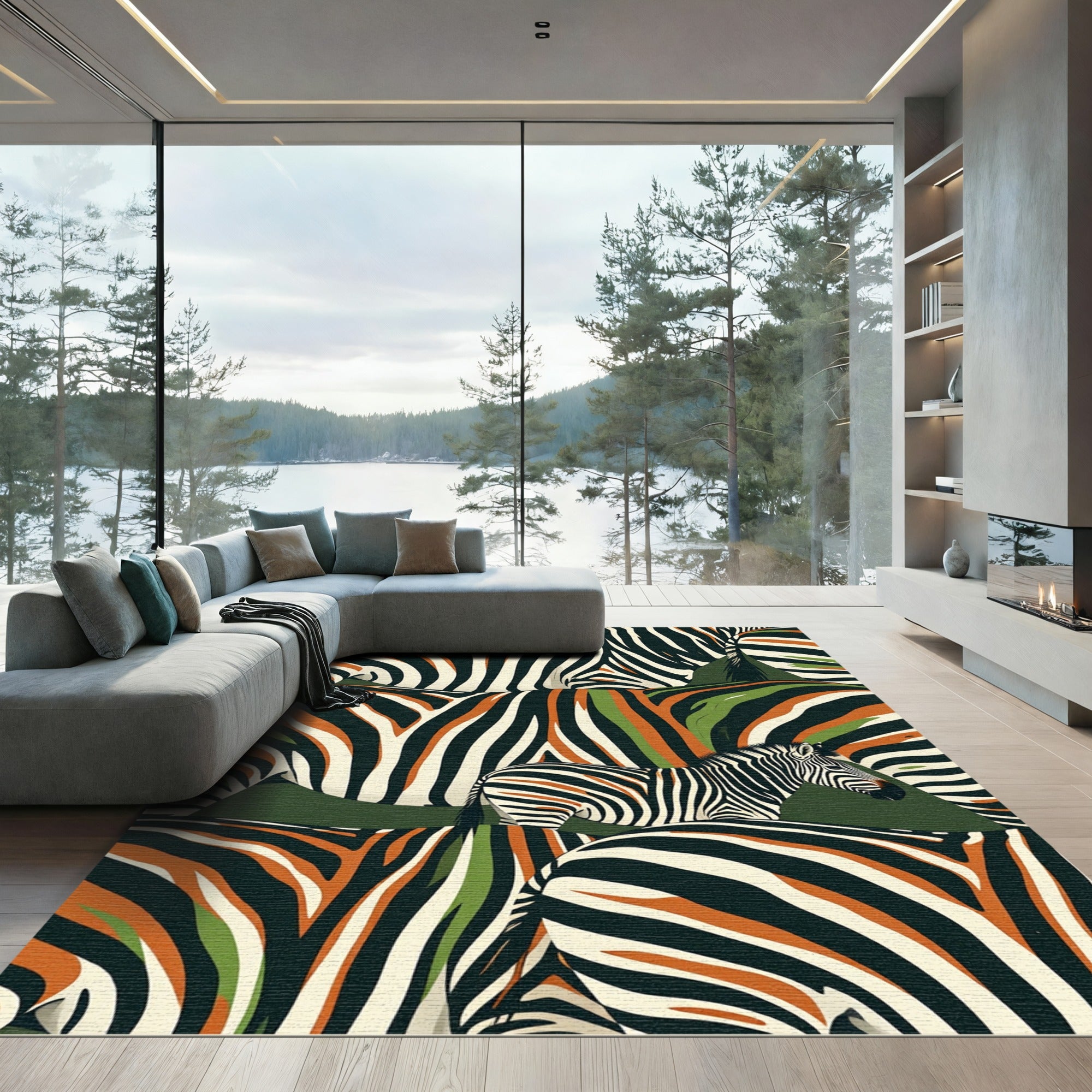 Bold Zebra Stripe Earthy Forest Rug