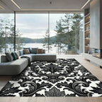 Elegant Black and White Baroque Damask Rug