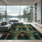 Emerald Gold Gothic Arches Filigree Rug