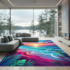Vibrant Tropical Sunset Shore Ocean Wave Rug