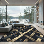 Black and Gold Woven Grid Rug