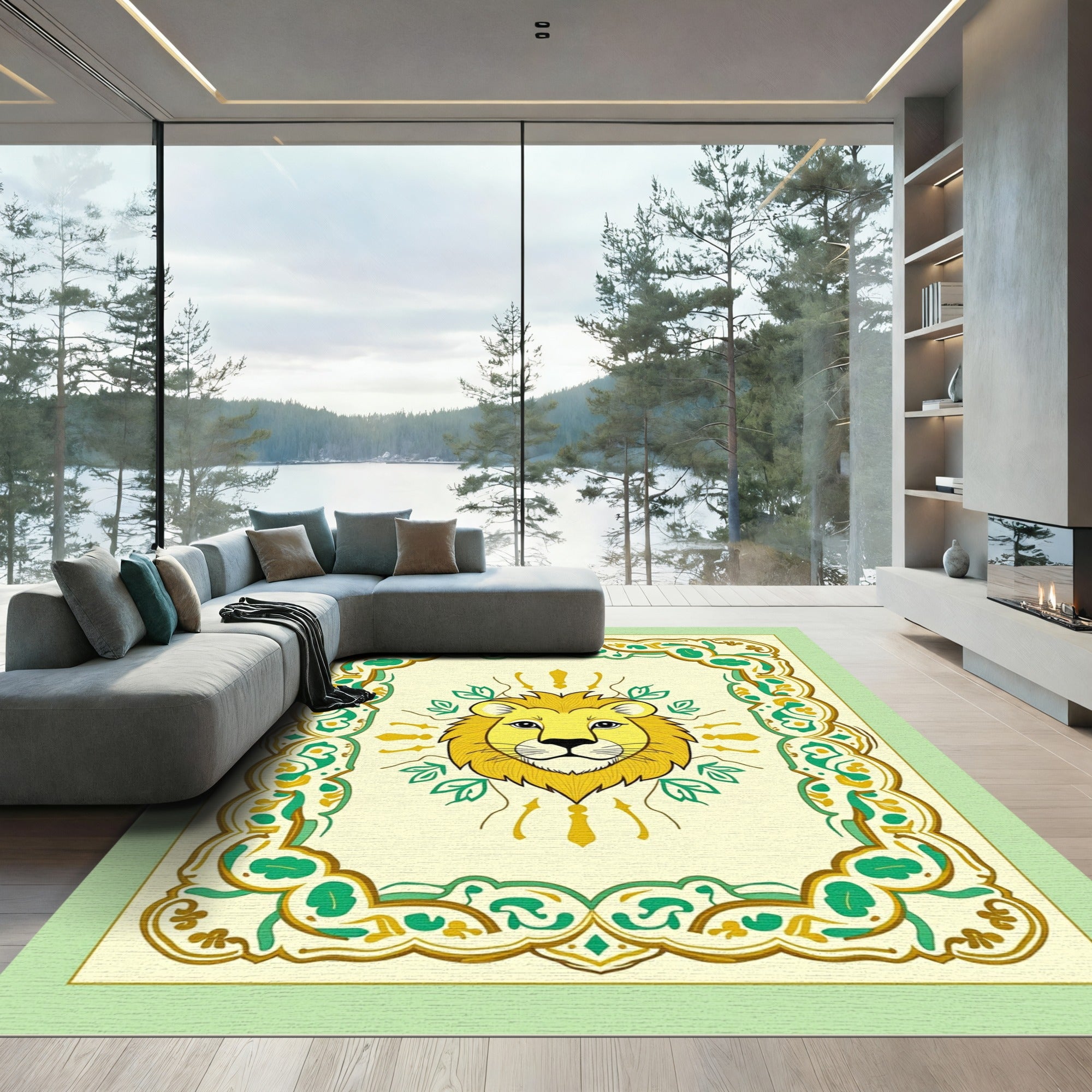 Golden Lion Regal Emblem Nature Rug