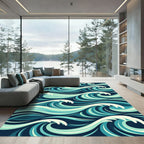 Deep Blue Aqua Ocean Waves Rug