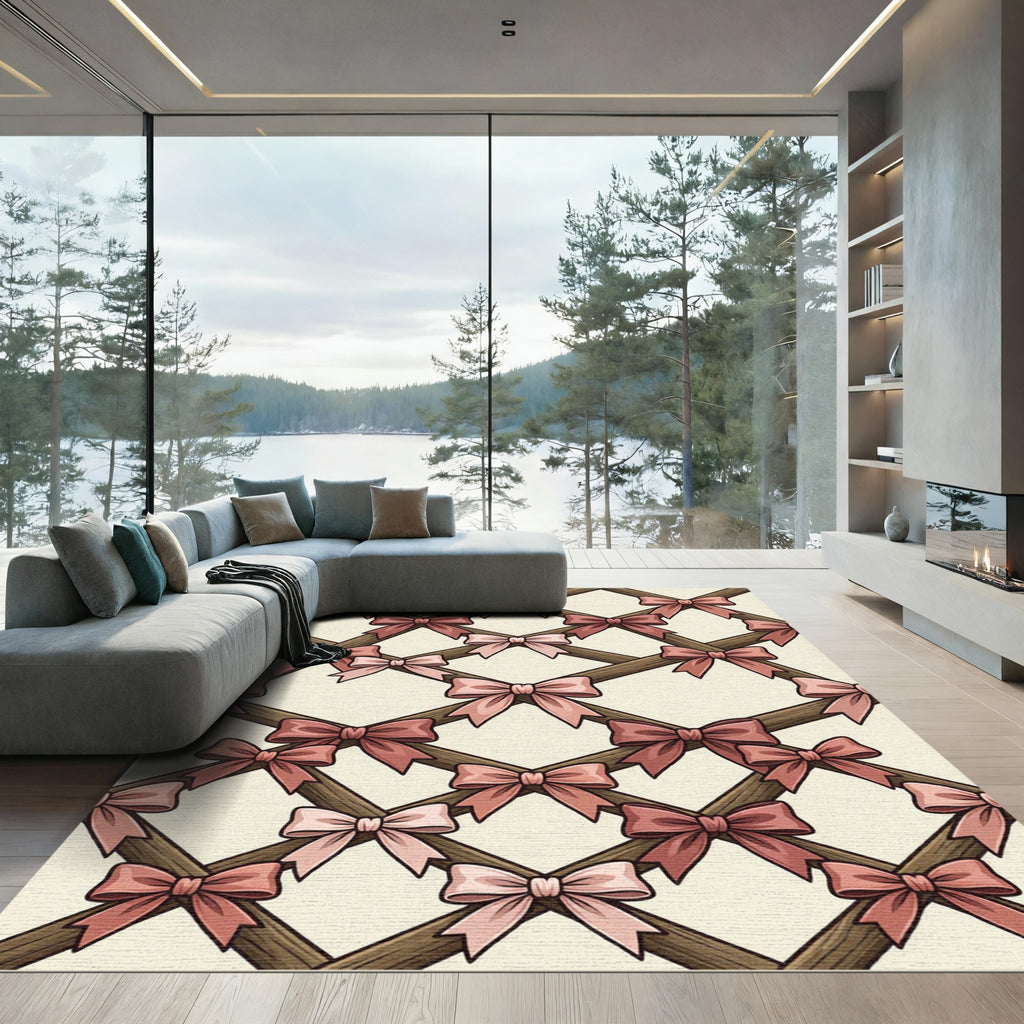 Pink Ribbon Trellis Lattice Rug