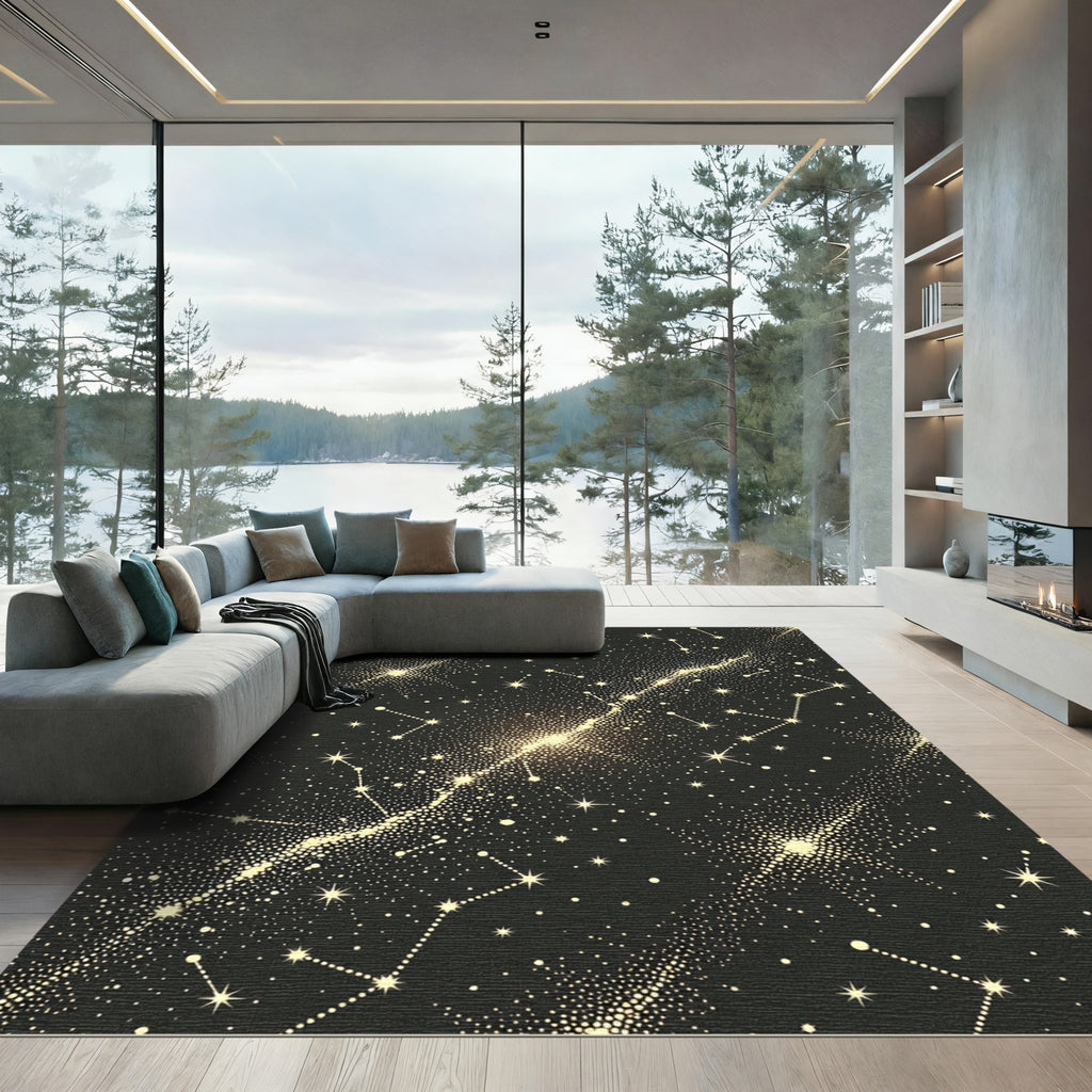 Golden Starry Night Constellation Rug
