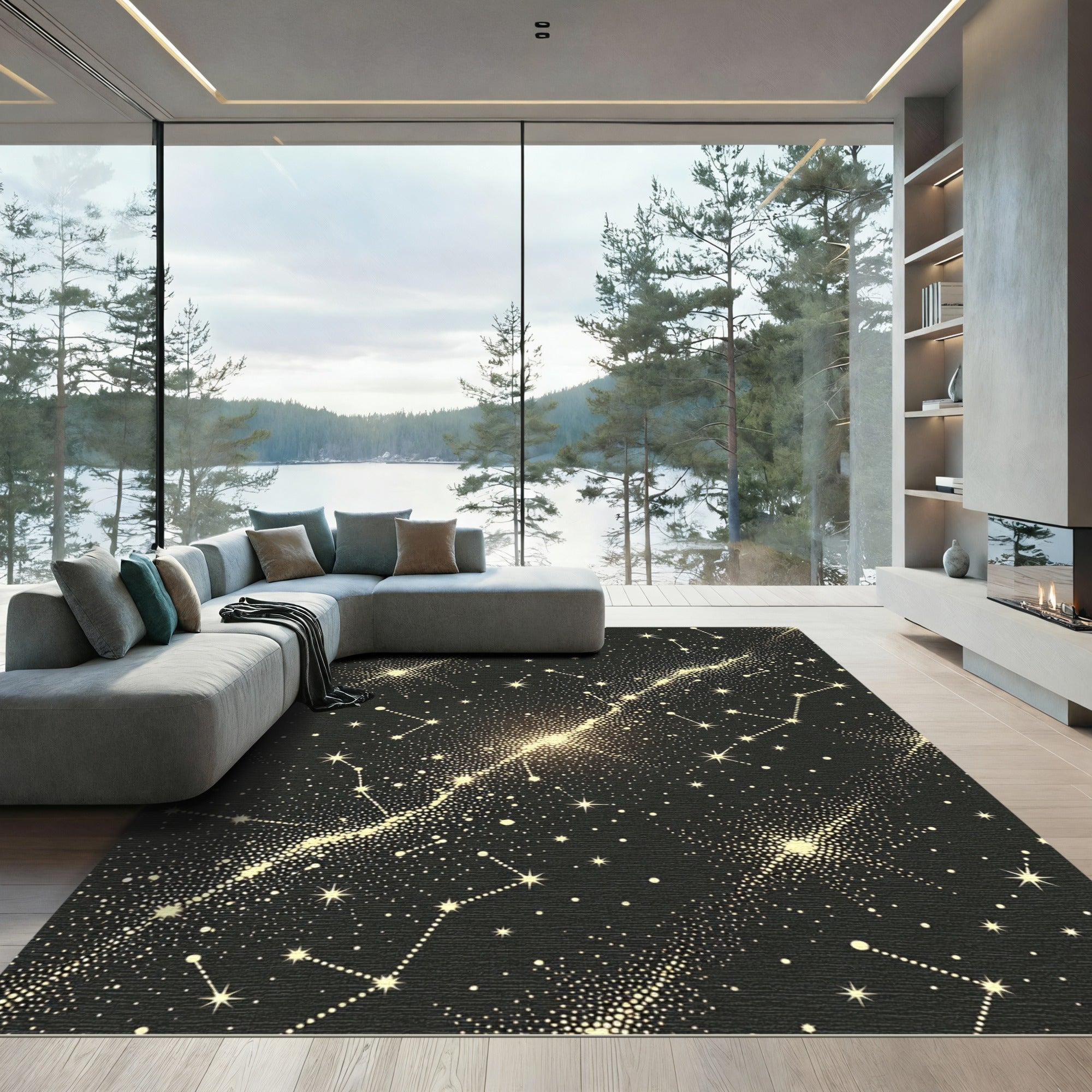 Golden Starry Night Constellation Rug