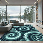 Teal Swirling Abstract Whirling Strokes Rug
