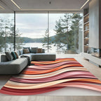 Coral Pink Swirling Ribbon Waves Rug