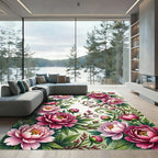 Romantic Pink Peony Floral Garden Rug