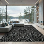 Intricate Black and Silver Floral Arches Rug