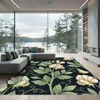 Cream Sweet Pea Botanical Black Rug
