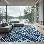 Blue Floral Diamond Medallions Rug
