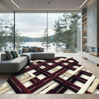 Crimson Beige Intersecting Lines Rug