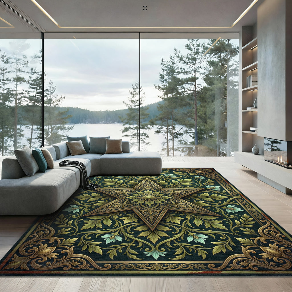 Antique Gold Star Floral Scrollwork Rug