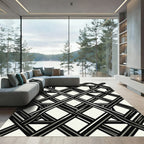 Monochrome Black and White Geometric Lattice Rug