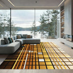 Abstract Amber Gold Geometric Grid Rug