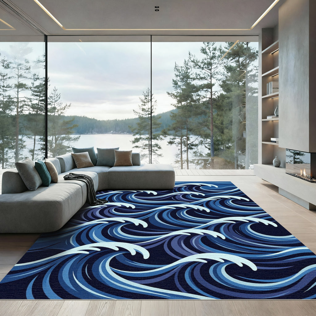 Deep Blue Ocean Waves Rug