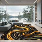 Luxury Black Gold Swirl Marble Rug