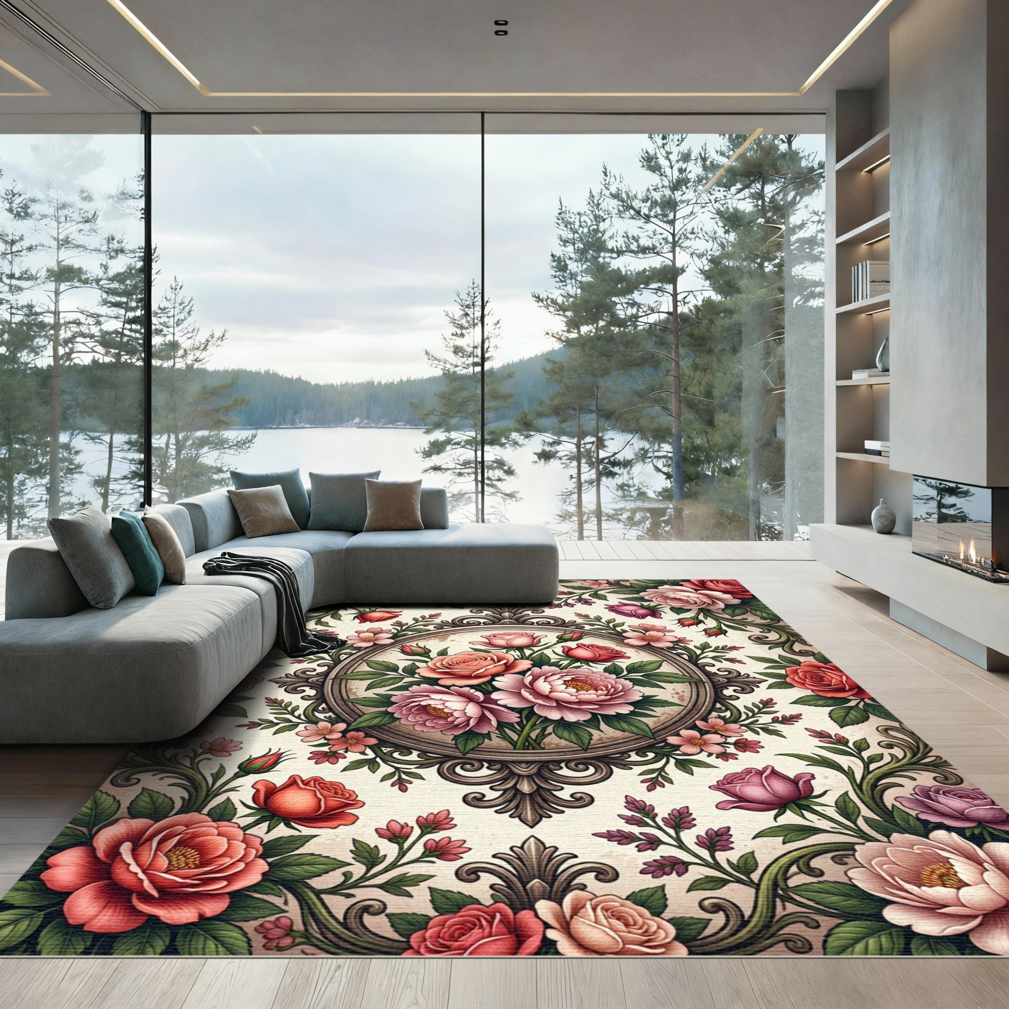 Vintage Victorian Floral Rose Medallion Rug