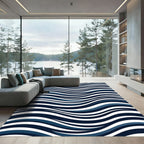 Modern Navy Blue Wavy Linear Rug