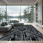 Monochrome Abstract Cityscape Intersection Rug