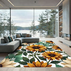Golden Sunflowers with Verdant Foliage Rug