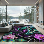 Abstract Orchid Swirl Peacock Feather Rug