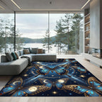 Celestial Blue Butterfly Moon Starry Sky Rug