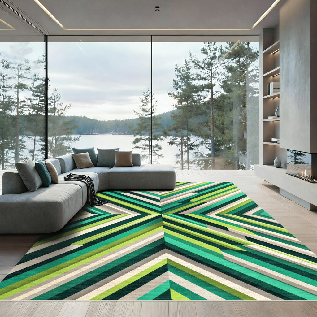 Emerald Green Linear Chevron Rug