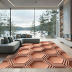 Peach Hexagon Layered Geometric Relief Rug