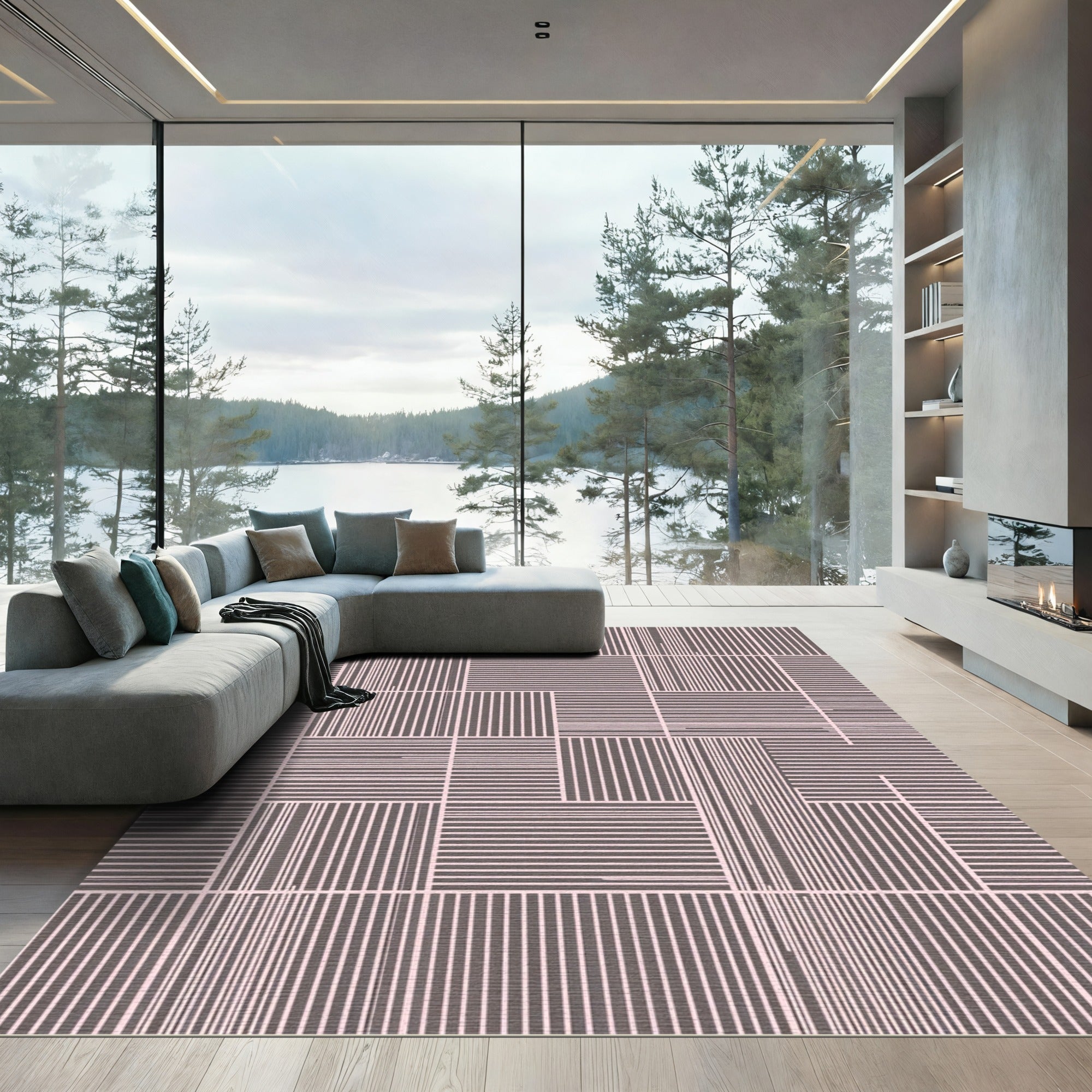 Minimalist Blush Stripe Composition Rug